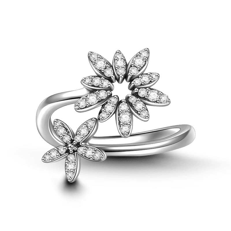 Blossoming Ice Flowers Ring 925 Sterling Silver