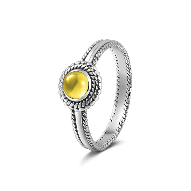 Yellow Crystal Ring 925 Sterling Silver