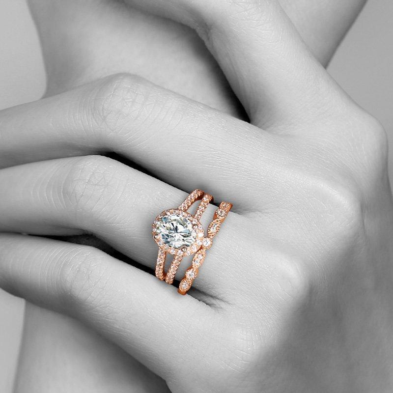 Female Romance Of Love Wedding Ring Set Rose Gold 925 Sterling Silver