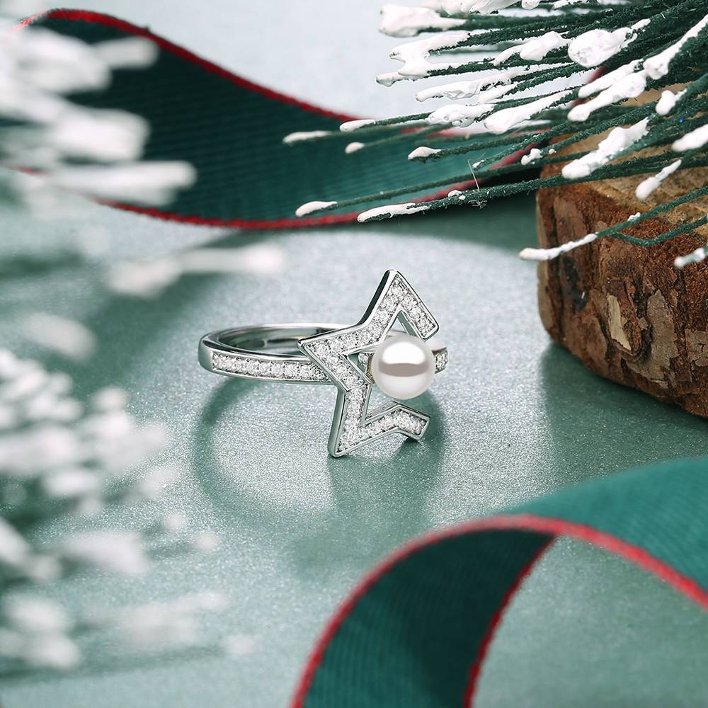 Swarovski Pearl Romantic Star Ring Platinum Plated