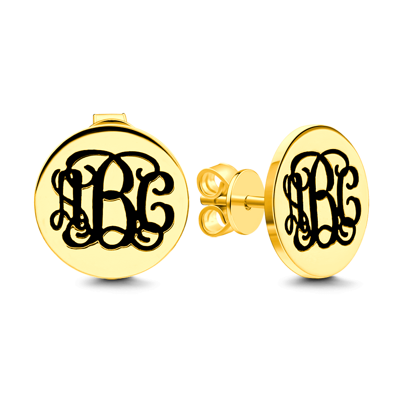 Engraved Monogram Earrings Gold Plated Silver - soufeelus