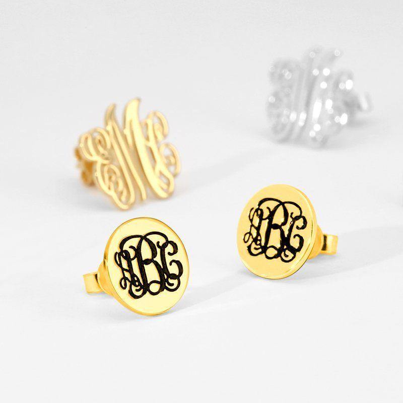 Engraved Monogram Earrings Gold Plated Silver - soufeelus