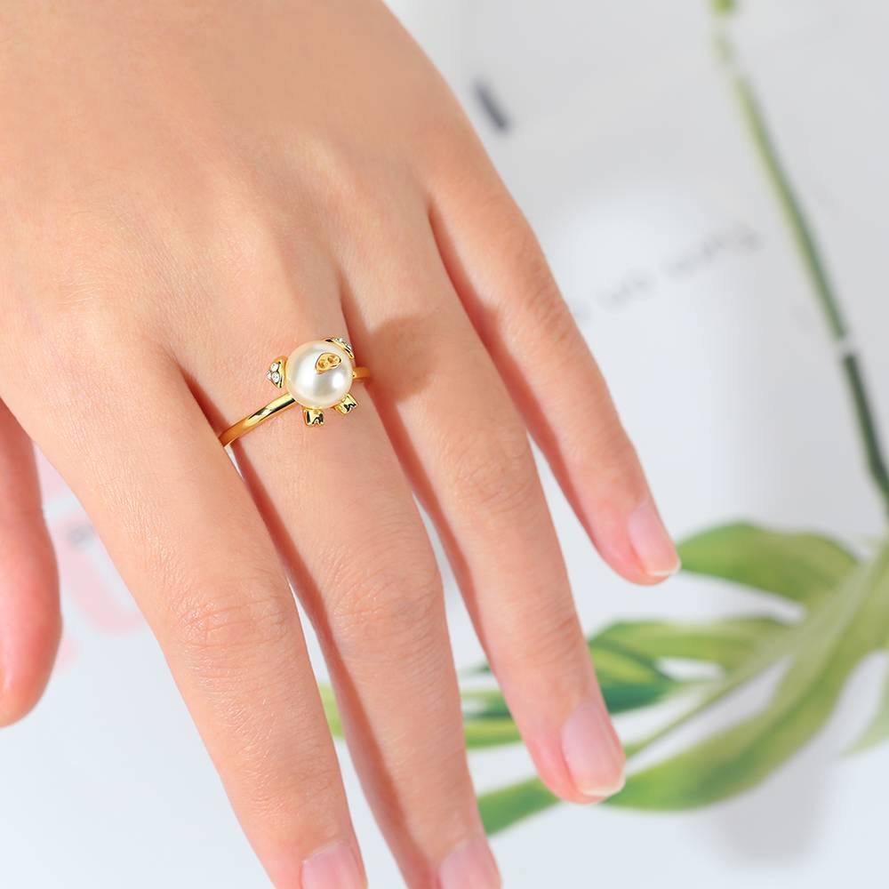 Pearl Pig Ring 14K Gold Plated Silver - soufeelus