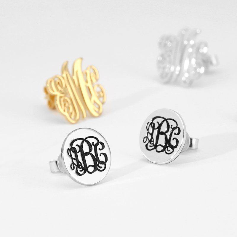 Engraved Monogram Earrings Silver - soufeelus