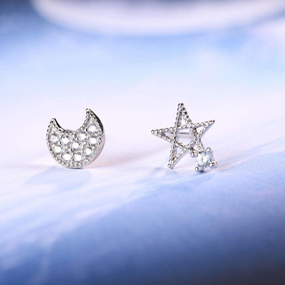 Asymmetrical Star and Moon Ear Studs - soufeelus