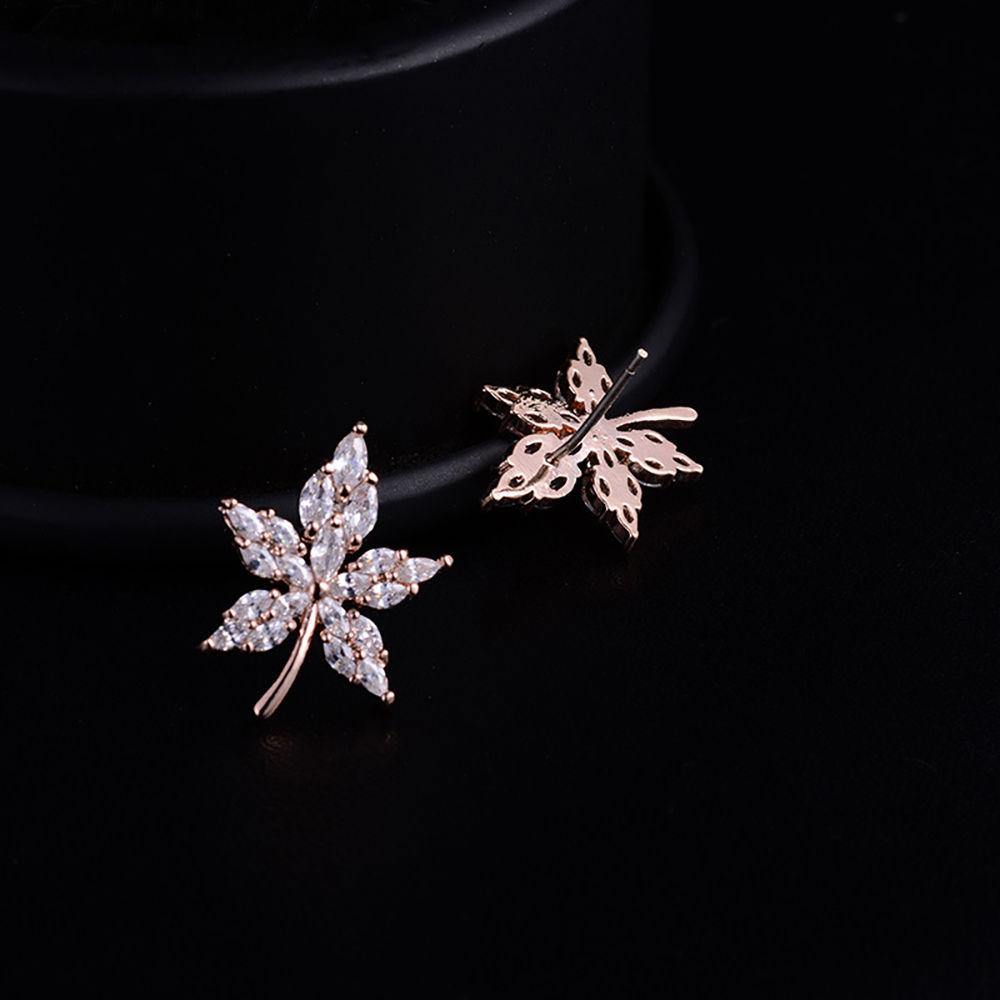 Rose Gold Maple Leaf Studs Earrings For Women - soufeelus