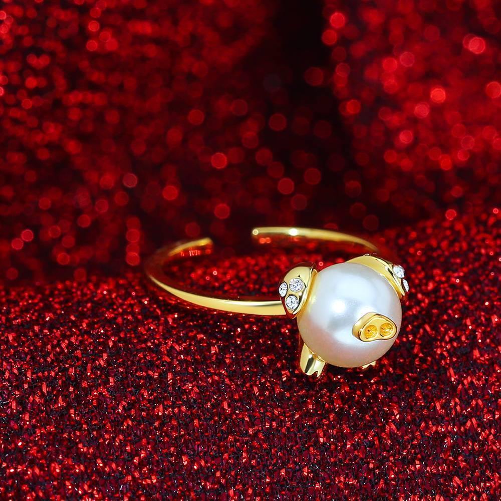 Pearl Pig Ring 14K Gold Plated Silver - soufeelus