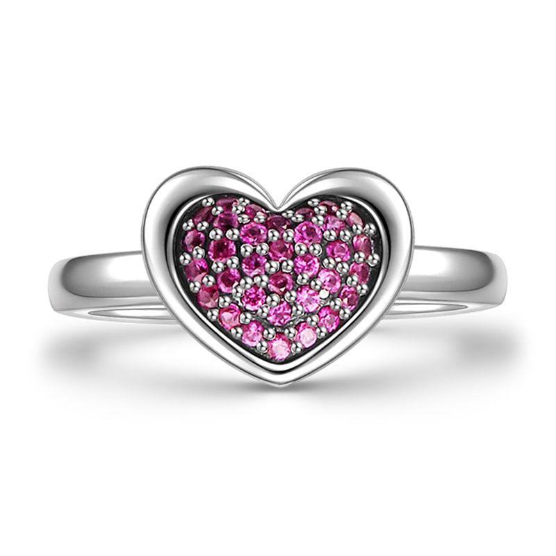 Rose Red Heart Shaped Ring Charm 925 Sterling Silver