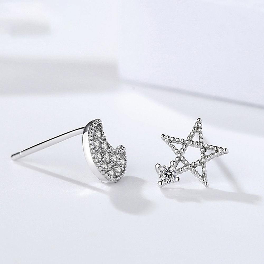 Asymmetrical Star and Moon Ear Studs - soufeelus