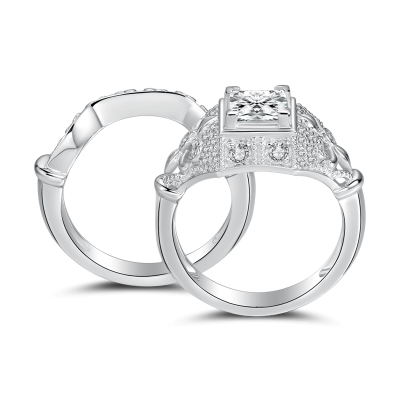 Female Loyal Love Wedding Ring Set 925 Sterling Silver