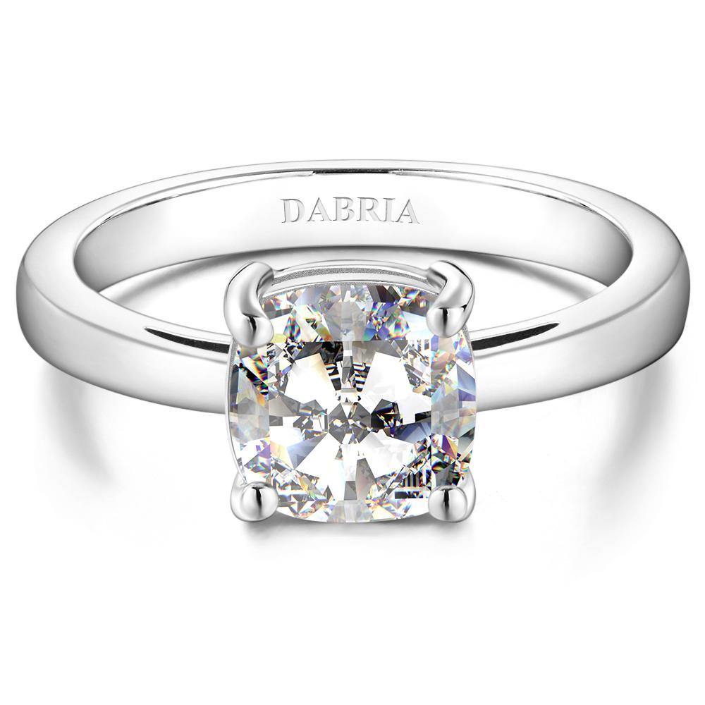 Elegent Solitaire Cushion Cut Sterling Silver Ring Classic Engagement Ring