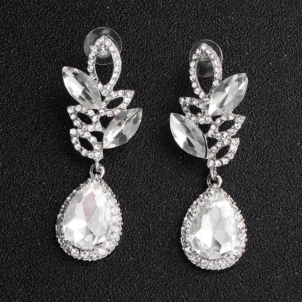 Hollow Zircon Drop Earrings Silver - soufeelus