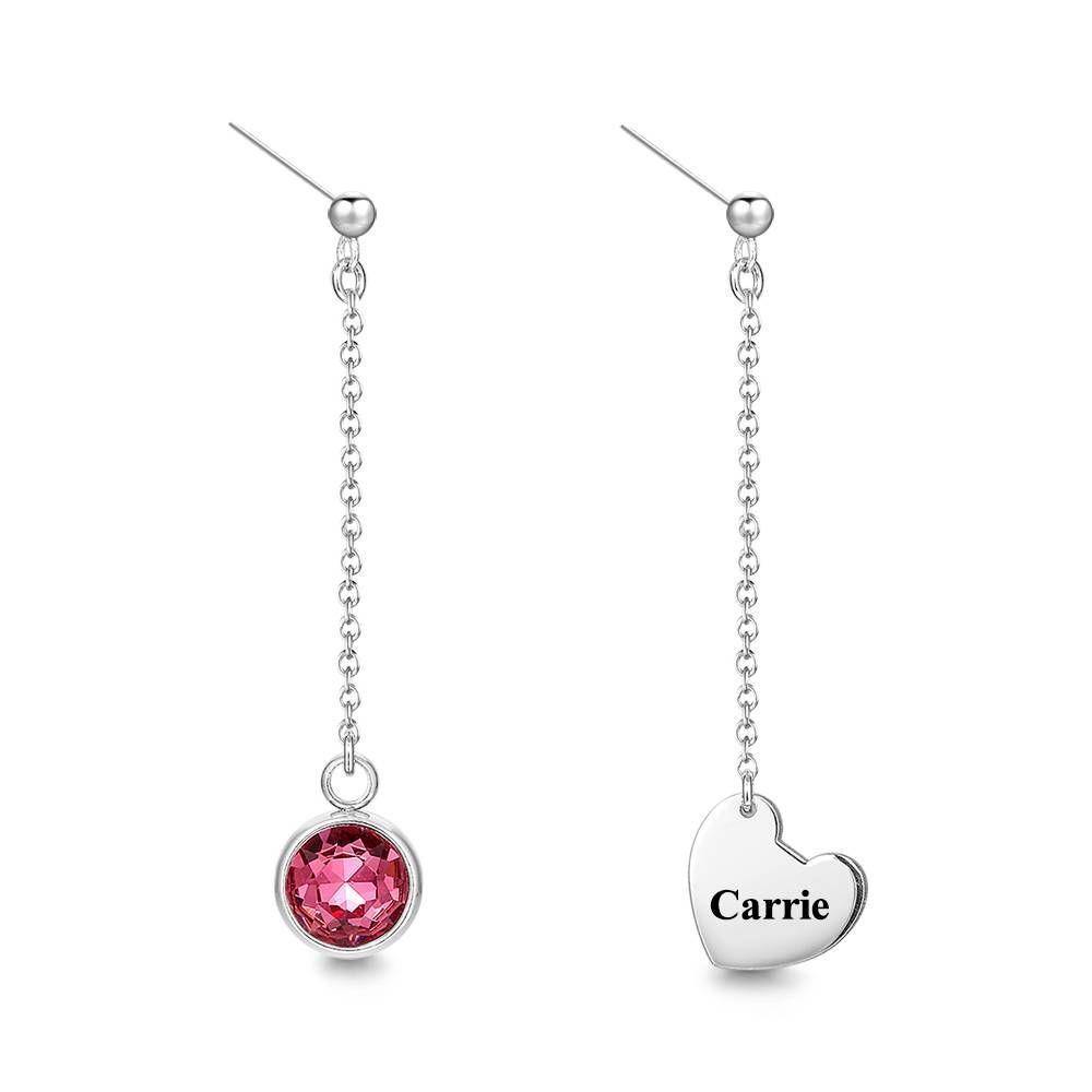 Engraved Drop Earrings with Custom Birthstone - soufeelus