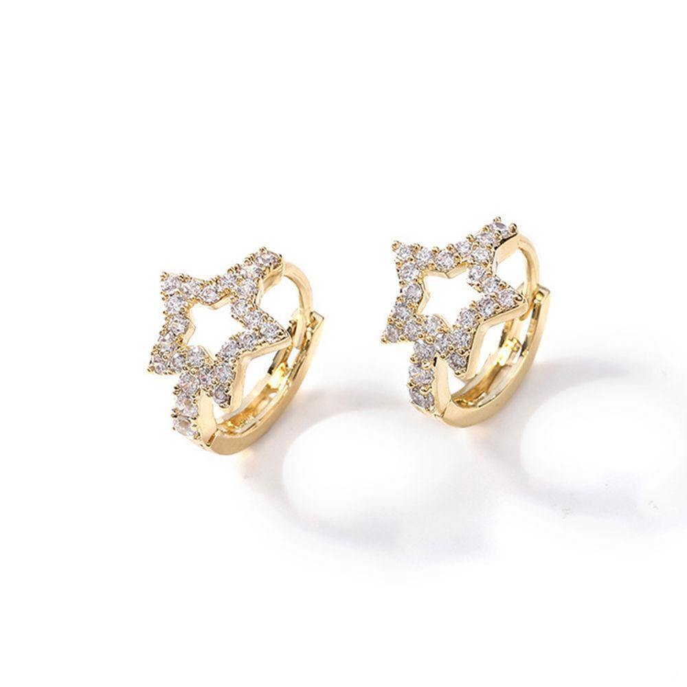 Star Earrings Gold Plated Copper Zircon - soufeelus