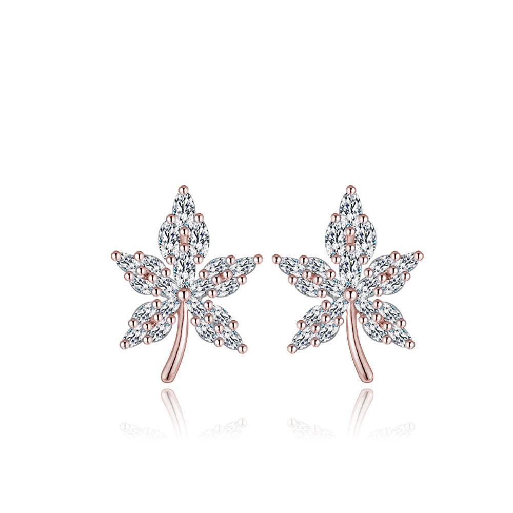 Rose Gold Maple Leaf Studs Earrings For Women - soufeelus