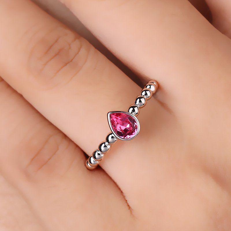 Pink Droplet Promise Ring 925 Sterling Silver