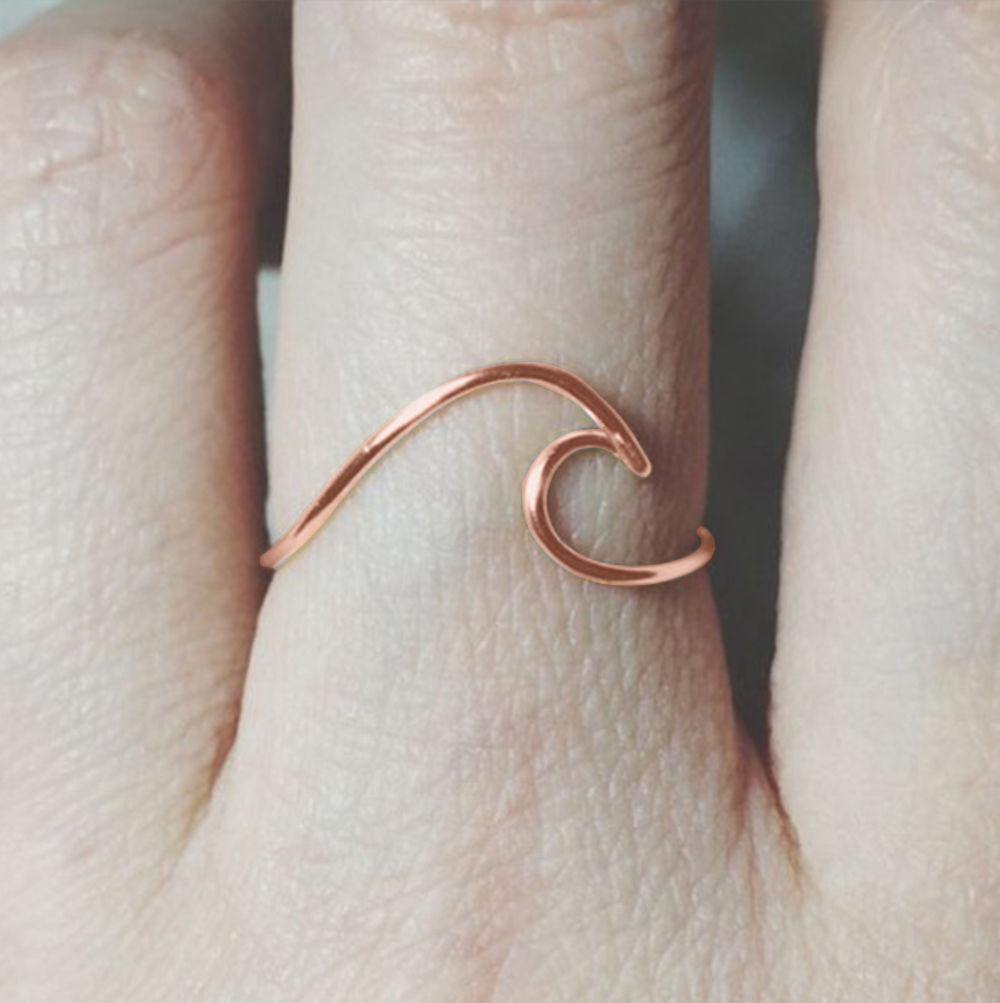 Wave Ring Dainty Wave Ring Ocean Ring Stacking Ring Rose Gold - soufeelus