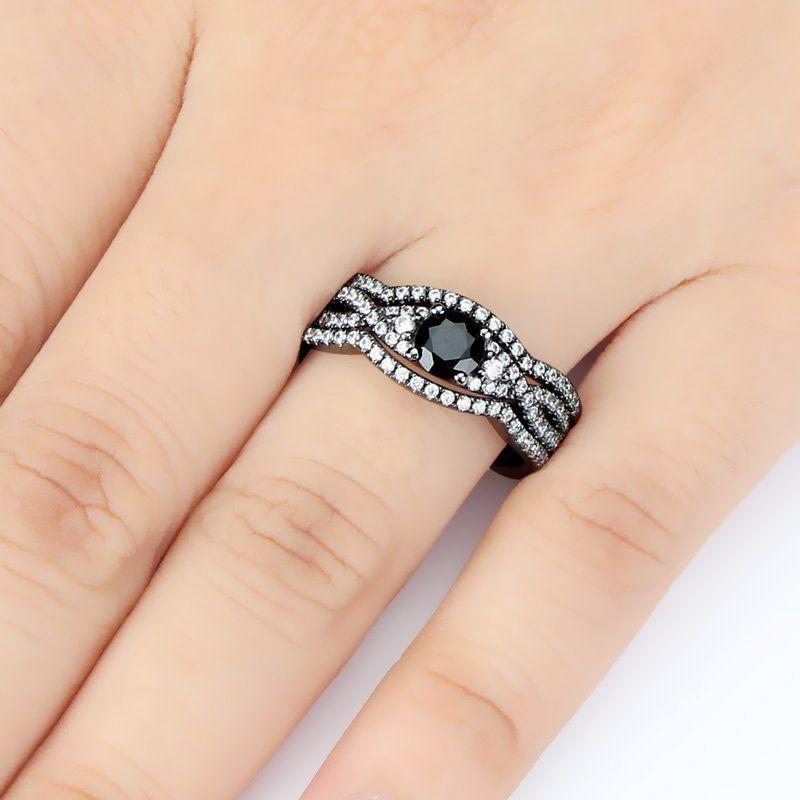 Commitment To Love Ring Black Gold Plated 925 Sterling Silver