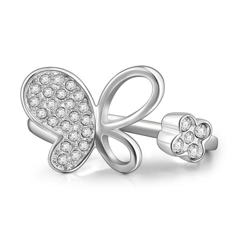 Soufeel Butterfly and Flower Ring Silver - soufeelus