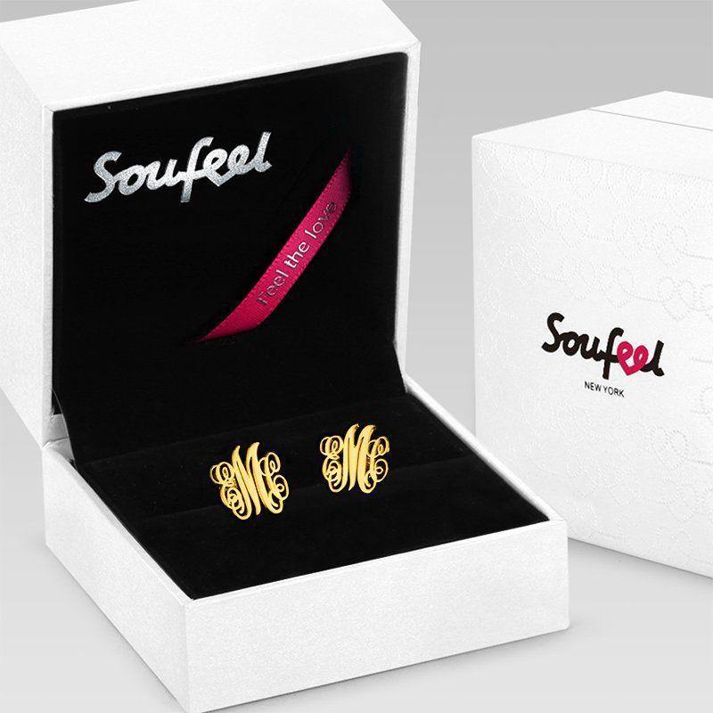 Monogram Earrings Gold Plated Silver - soufeelus