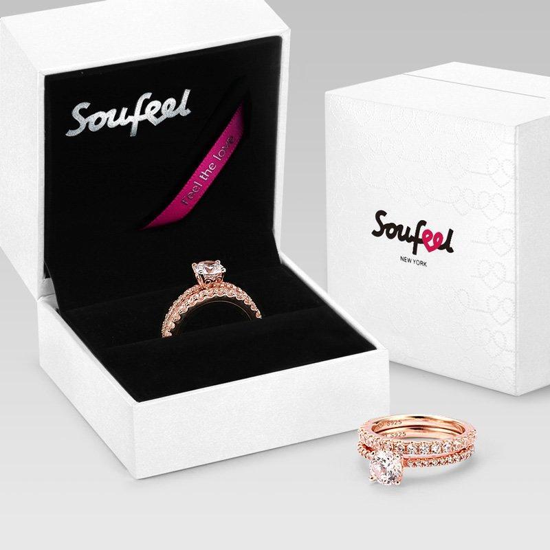 Female Light Of Love Wedding Ring Set Rose Gold 925 Sterling Silver