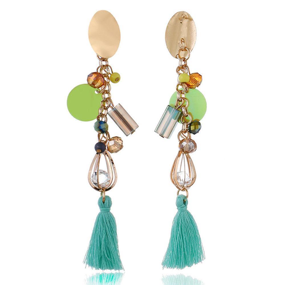 Metal Round Long Section Bohemian Drop Earrings - soufeelus