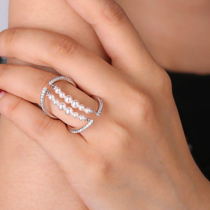 Soufeel Pearl Bridge Ring Silver - soufeelus