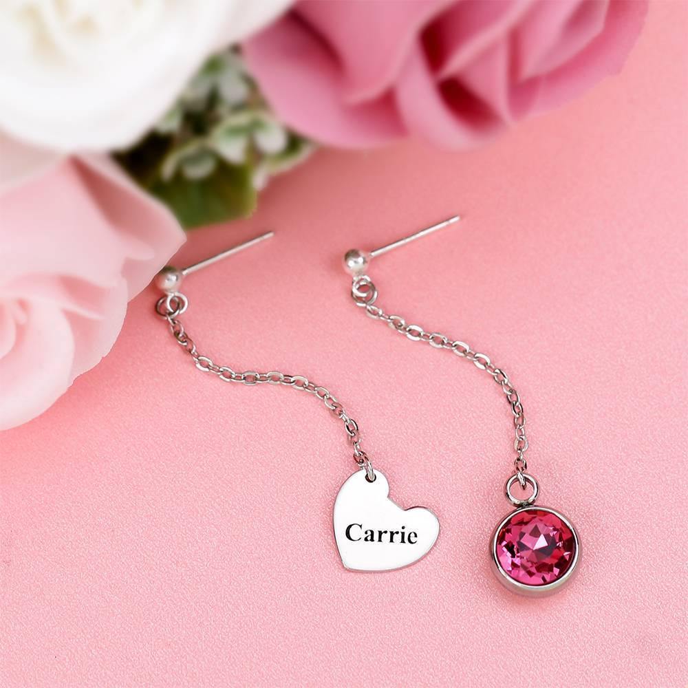 Engraved Drop Earrings with Custom Birthstone - soufeelus