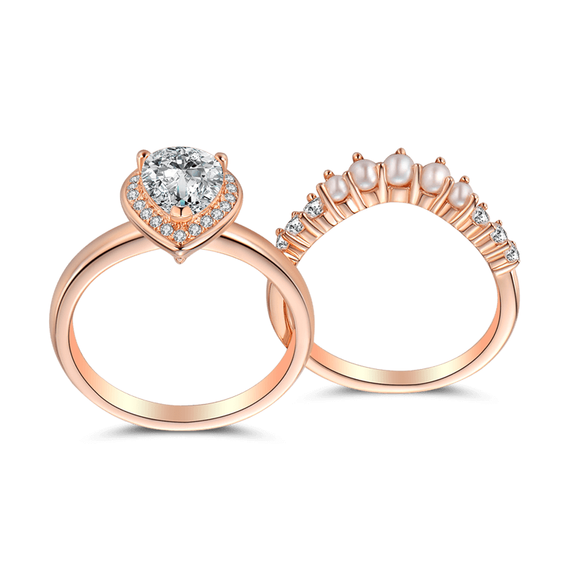 Female Crown Of Love Wedding Ring Set Rose Gold 925 Sterling Silver