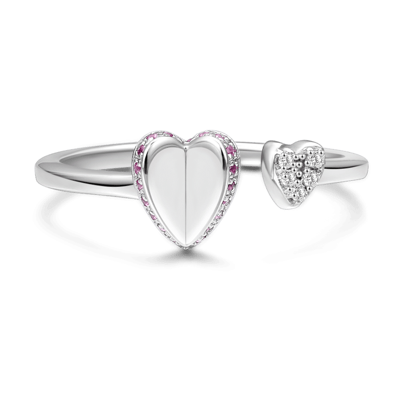 Heart to Heart Ring with Pave CZ Silver - soufeelus