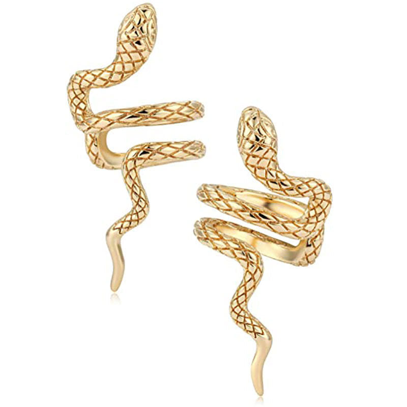 Snake Ear Cuff Cross Snake Stripe Ear Clip Gold Earrings Jewelry for Women Gift - 