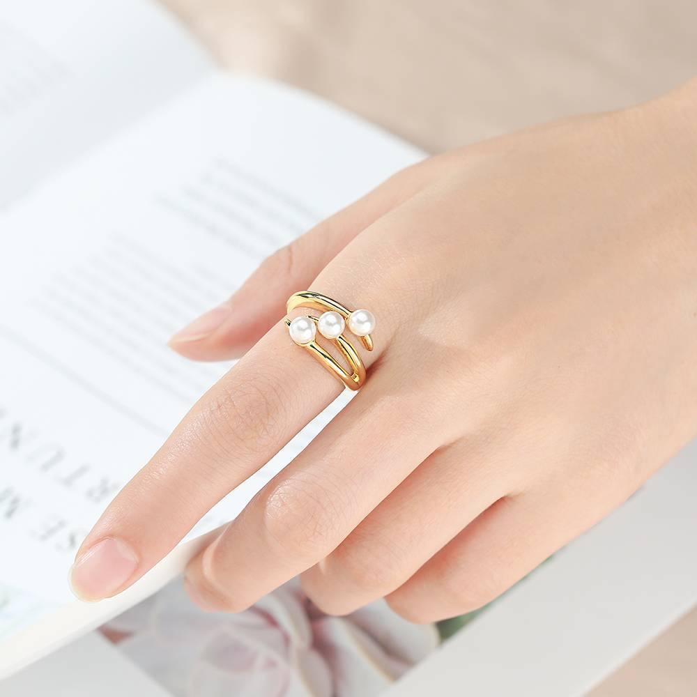 Swarovski Pearl Line Design Ring 14K Gold Plated - soufeelus