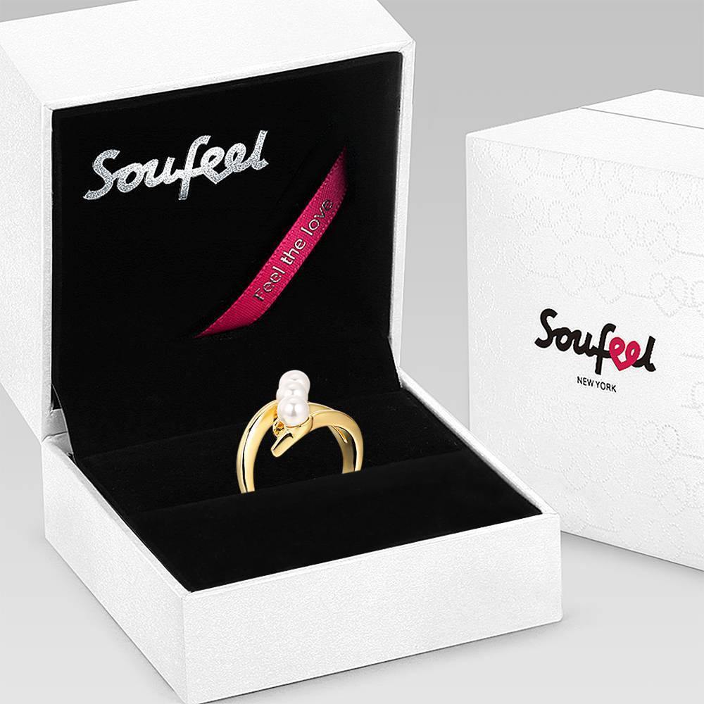 Swarovski Pearl Line Design Ring 14K Gold Plated - soufeelus