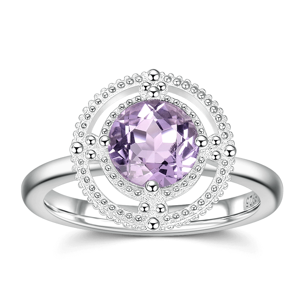 Harmony Engagement Ring Natural Pink Amethyst 925 Sterling Silver