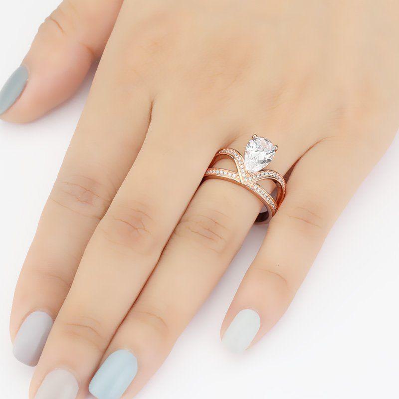 Crown Engagement Ring Rose Gold 925 Sterling Silver