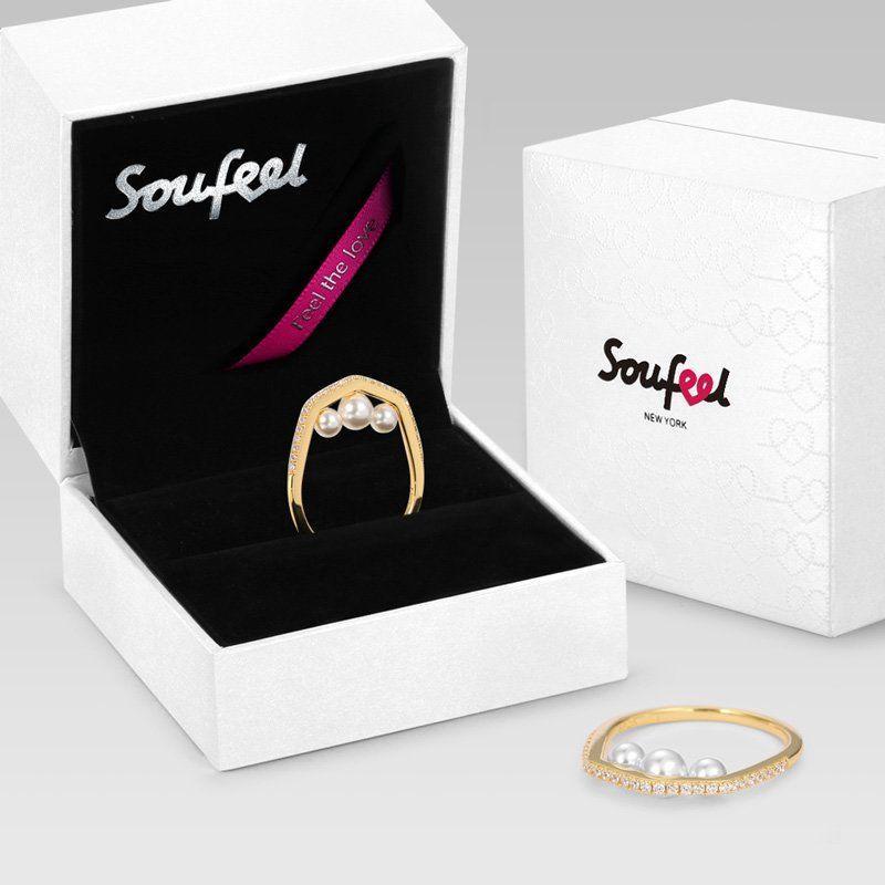 Soufeel Treasure Our Love Three Pearls Ring 14k Gold Plated 925 Sterling Silver