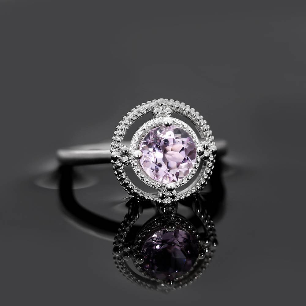 Harmony Engagement Ring Natural Pink Amethyst 925 Sterling Silver