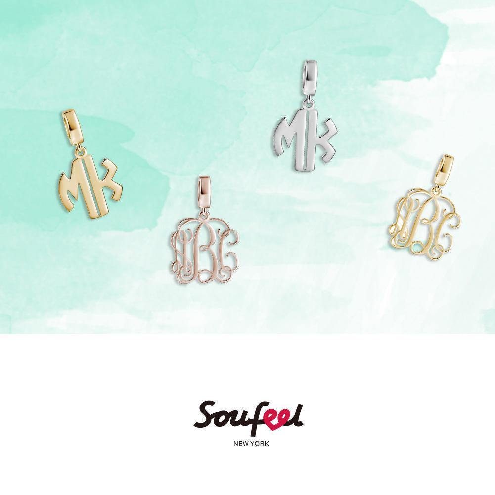 Monogram Pendant Charm 14k Gold Plated Silver - soufeelus