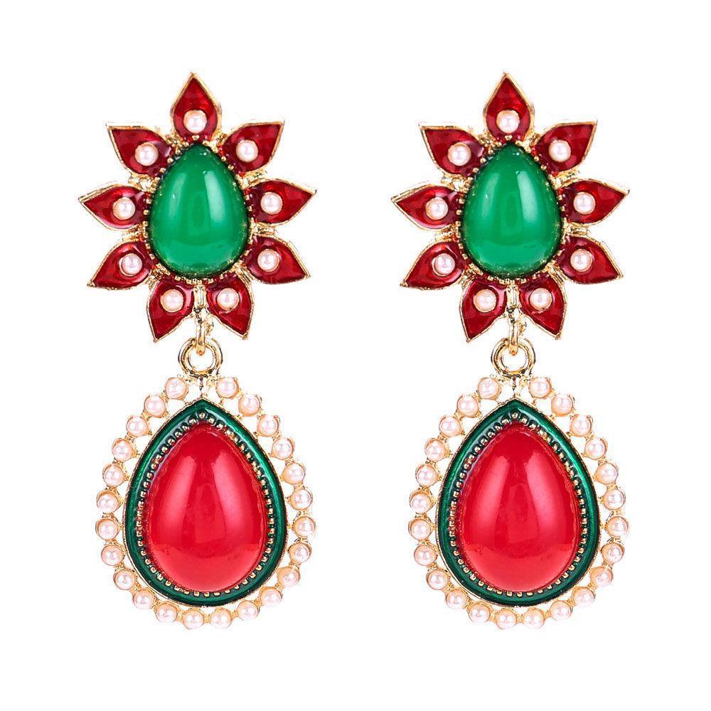 Vintage Earrings Red Alloy - soufeelus