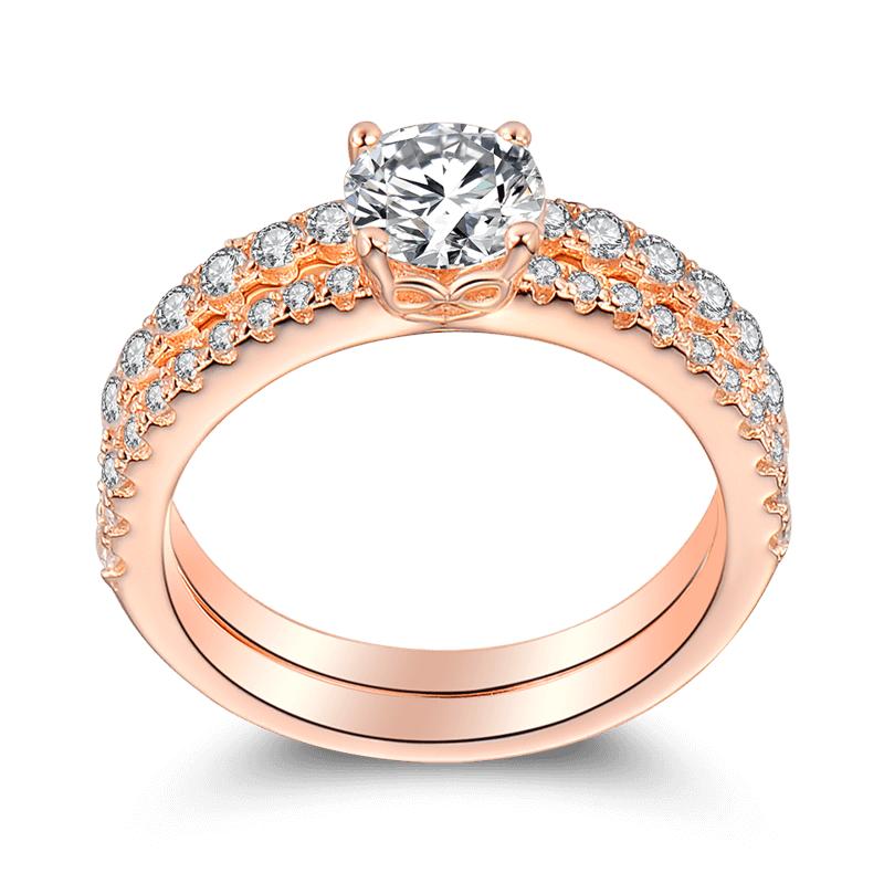 Female Light Of Love Wedding Ring Set Rose Gold 925 Sterling Silver