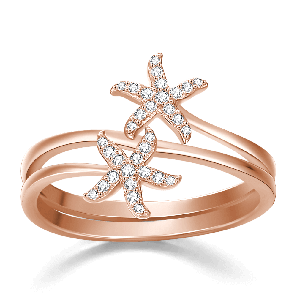 Starfish Ring Rose Gold Plated 925 Sterling Silver Zircon