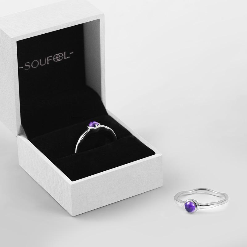 Purple Crystal Ring 925 Sterling Silver