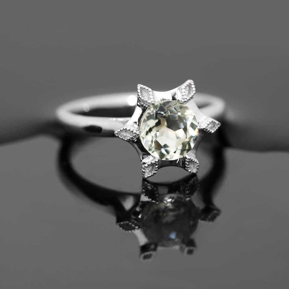 Allure Engagement Ring Natural Green Amethyst 925 Sterling Silver