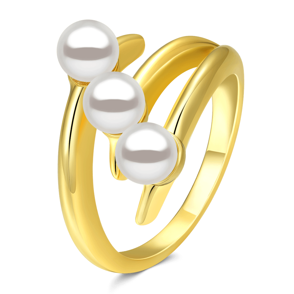 Swarovski Pearl Line Design Ring 14K Gold Plated - soufeelus