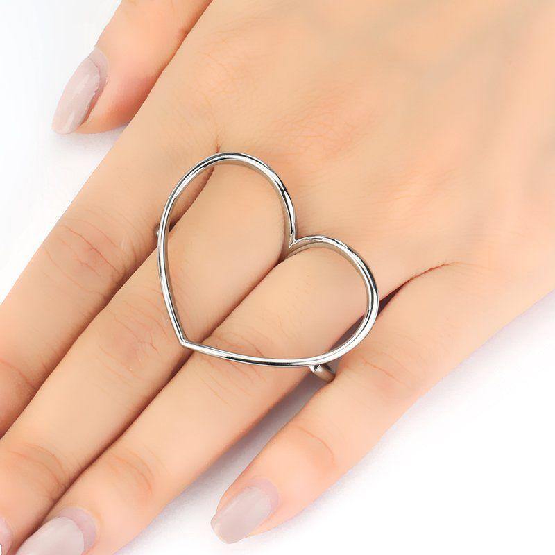 Heart Double Fingers Ring Silver - soufeelus