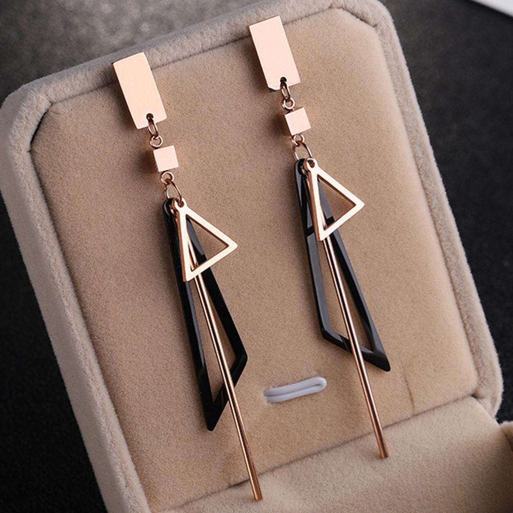 Triangle Tassel Drop Earrings Plated Rose Gold - soufeelus