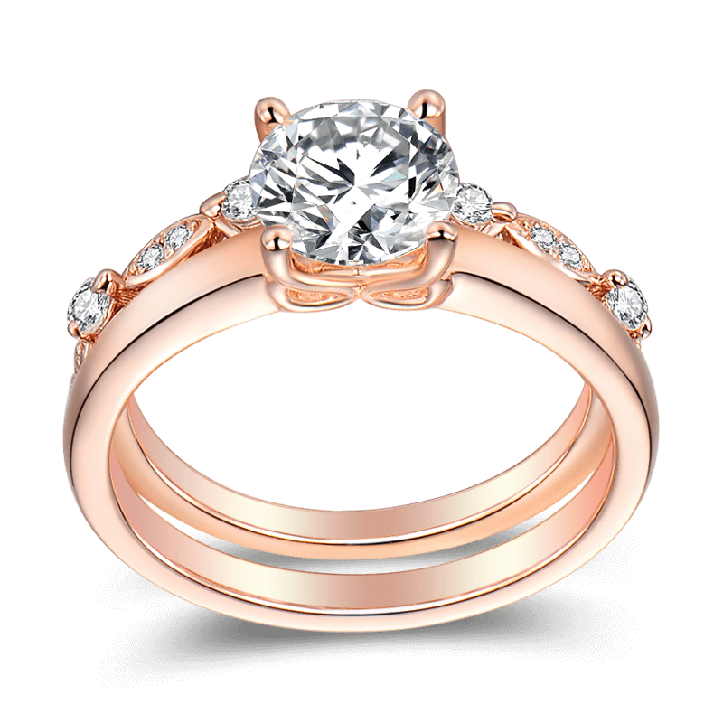 Female Morning Dew Wedding Ring Set Rose Gold 925 Sterling Silver