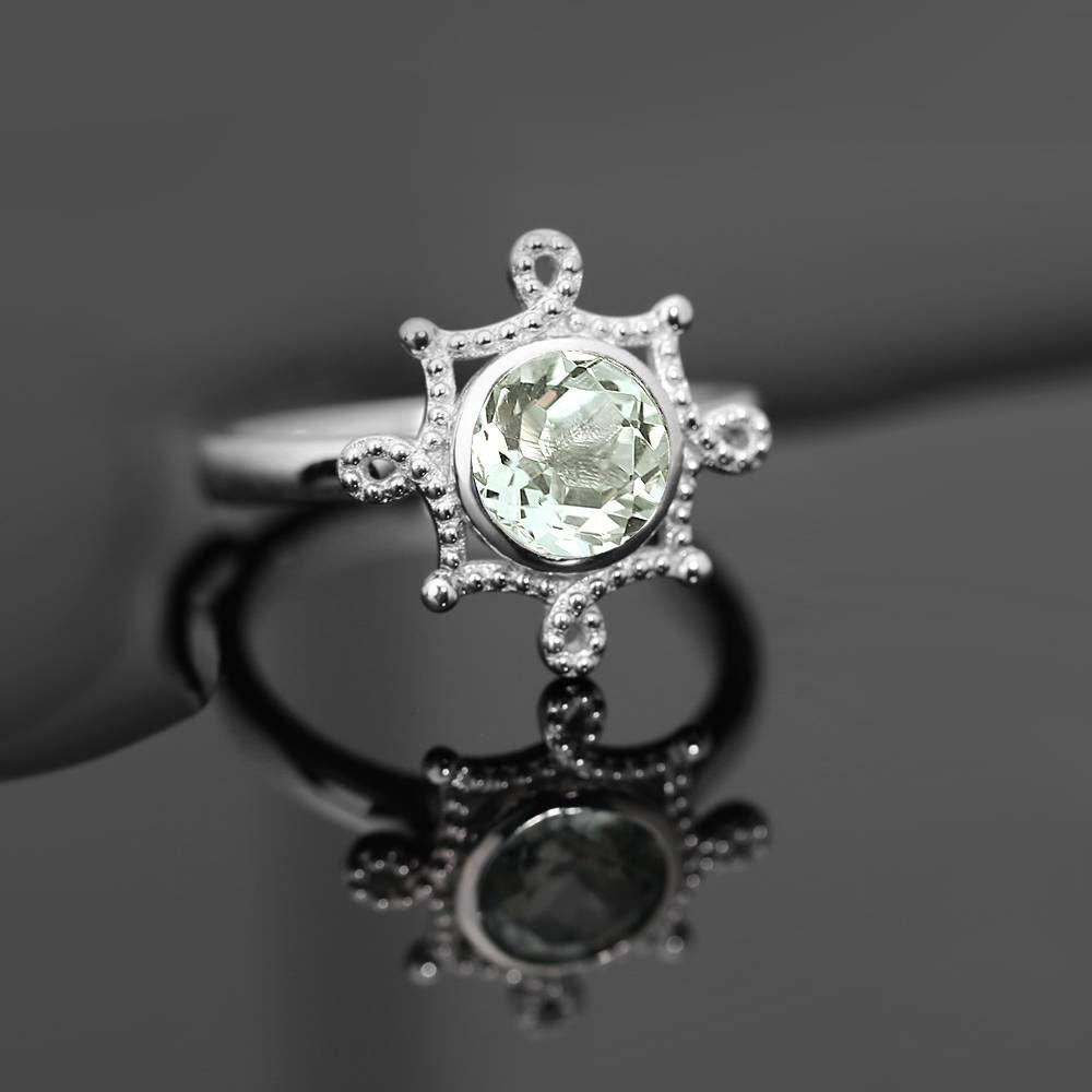 Eternity Engagement Ring Natural Green Amethyst 925 Sterling Silver