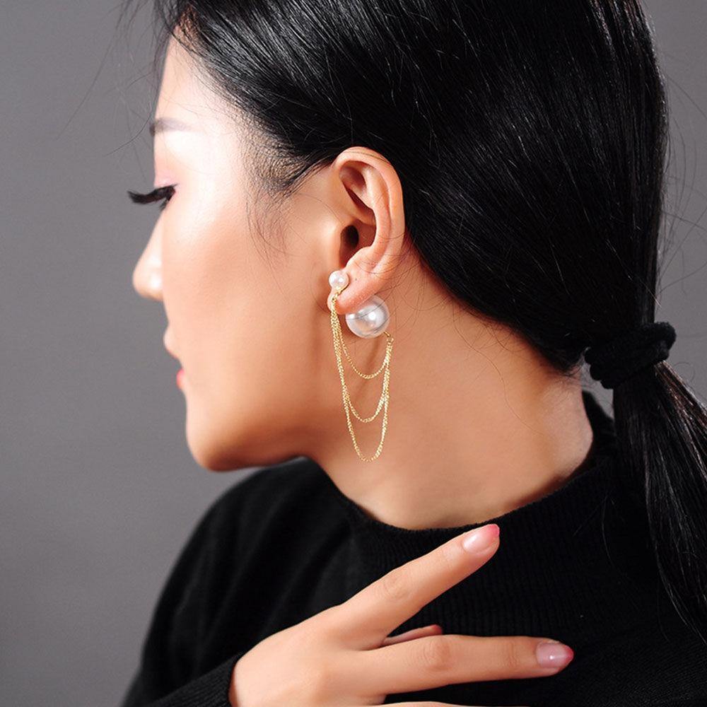 Earrings Gold Chain with a Pearl Alloy - soufeelus