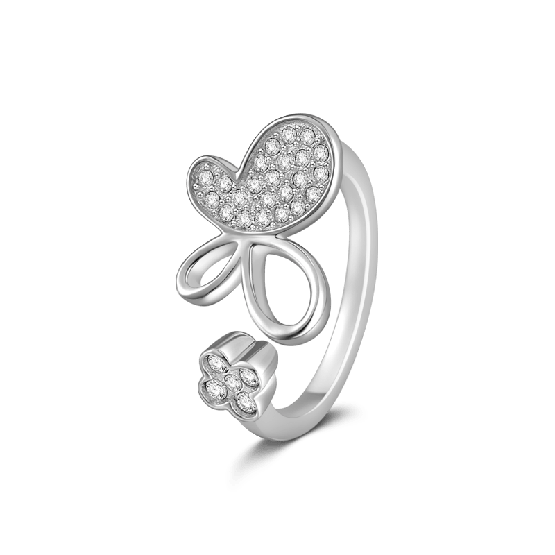 Soufeel Butterfly and Flower Ring Silver - soufeelus